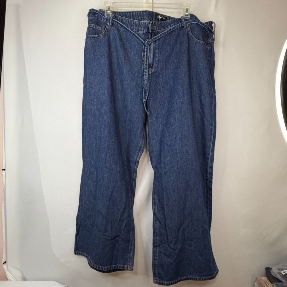22 Buffalo Jeans Wide Leg Belted Jeans NWT 100% Cotton Dark Medium Blue